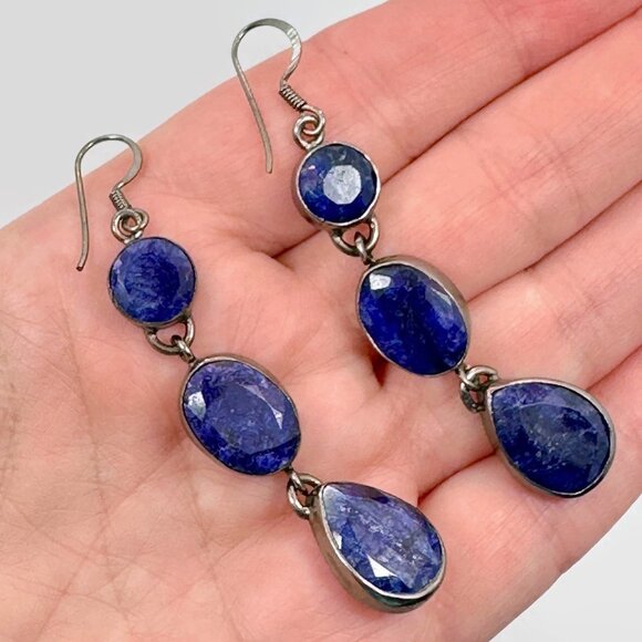 Jewelry - Blue Hathipada Stone Earrings: Black Silver Dangle Earrings
